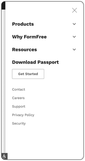 FormFree mobile sized web site's open nav drawer