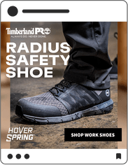 Timberland Pro social media post "Radius safety shoe" Hover Spring