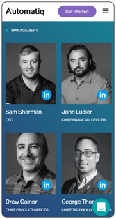 Automatiq mobile sized website's Team page
