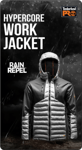 Timberland Pro social media post "Hypercore Work Jacket" Rain Repel