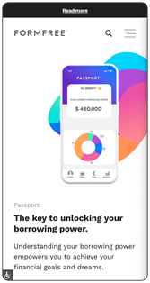 FormFree mobile sized web page reading "Passport row"
