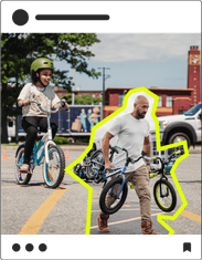 Mutt Society social media post depicting a child on a donated bike