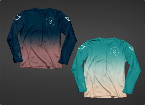 Two long sleeve Mutt Society two-color shirts