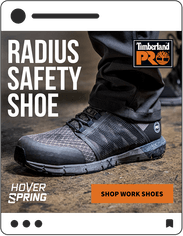 Timberland Pro social media post "Radius safety shoe" Hover Spring
