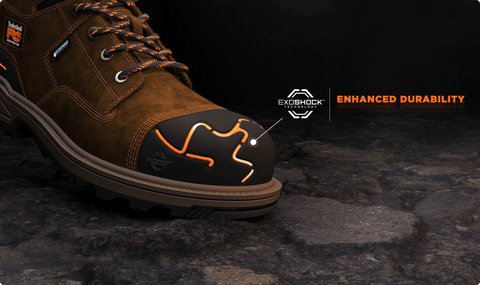 Timberland Pro boot tip explaining Exoshock durability
