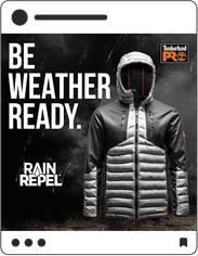 Timberland Pro social media post "Be weather ready" Rain Repel