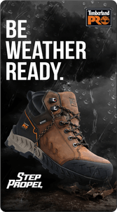Timberland Pro social media post "Be weather ready." Step Propel