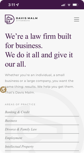Davis Malm mobile website's About page