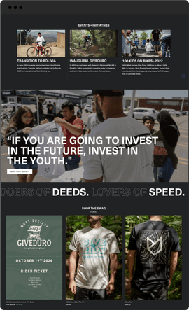 Mutt Society tablet sized website reading "Doers of deeds, lovers of speed."