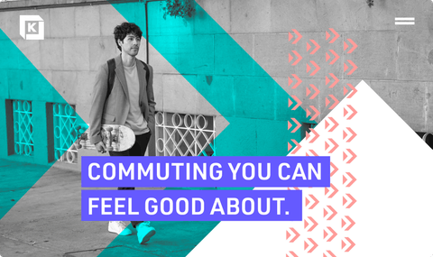 Man carrying skateboard "Commuting you can feel good about" on Kendall Square website