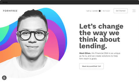 FormFree desktop sized home page reading "Let's change the way we think about lending"