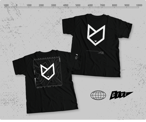 Mutt Society t-shirts using the topography lines of a mountain as a pattern