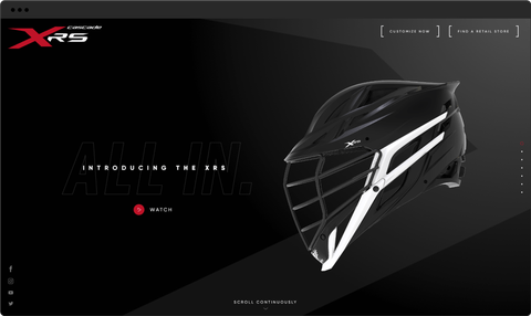 Home page with prominent 3D rendering of a Cascade XRS helmet
