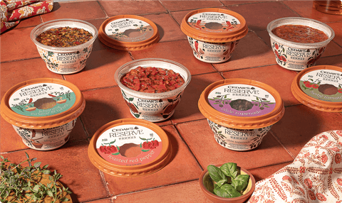 Photograph of all six Cedar's Reserve Hommus flavors