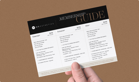 MD Esthetics branded Membership guide card