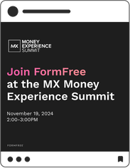 FormFree social media post reading "Join FormFree at MX Money Experience Summit"