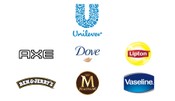 A diagram showing how the Unilever logo bares no visual resemblance to several brands in it's portfolio, and they bare no resemblance to one another. The brands beneath Unilever include Axe, Dove, Lipton, Ben &amp; Jerry's, Magnum, and Vaseline.