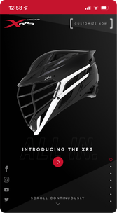 Cascade XRS mobile app prominently featuring a 3D rendering of a helmet