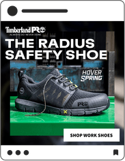 Timberland Pro social media post "The radius safety shoe" Hover Spring