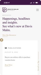 Davis Malm mobile website's Blog page